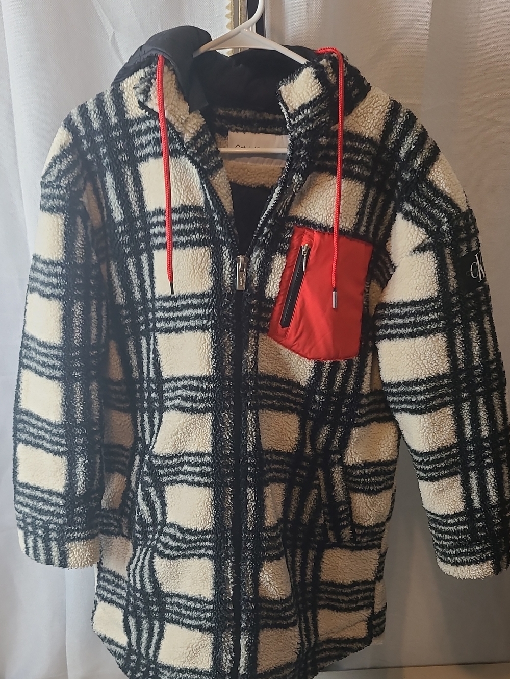 Calvin Klein Checkered Teddy Coat Jacket -parka Size Med